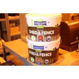 Two tubs of Johnsons one coat shed and fence. Not available for in-house P&P
