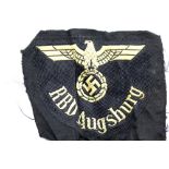 German WWII type RBD Augsburg embroidered cloth badge. P&P Group 1 (£14+VAT for the first lot and £