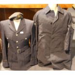 British RAF tunic, badged and buttoned, RAF beret, and an RAF Flight Sergeant overcoat. P&P Group
