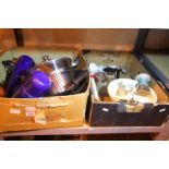 Two boxes of mixed kitchenalia including flasks, ceramicss, wok etc.. Not available for in-house P&P