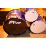 Tiger drum shells, bass drum and two toms. Not available for in-house P&P