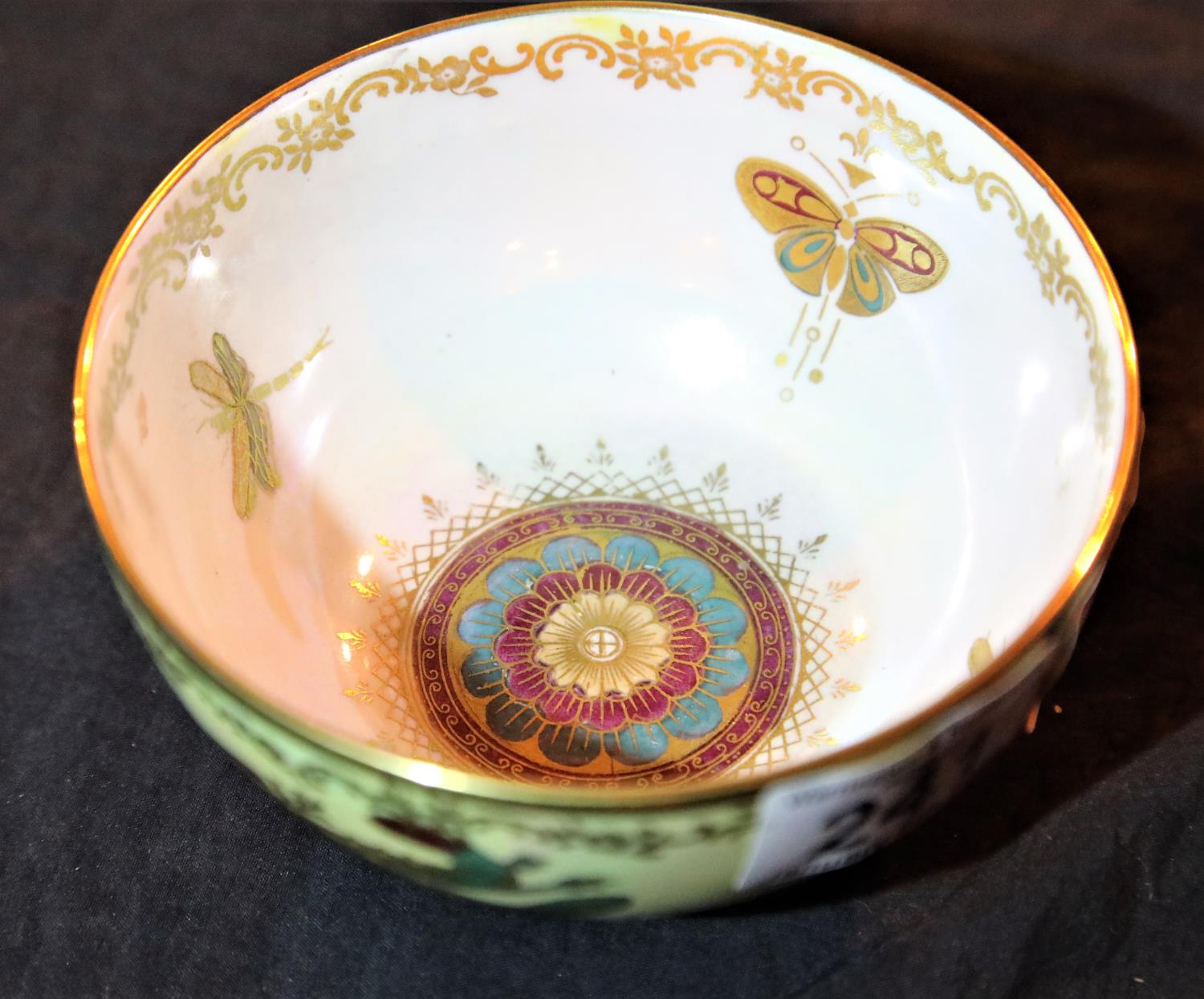 Small Crown Devon Salamander lustre footed bowl, D: 12 cm. Not available for in-house P&P