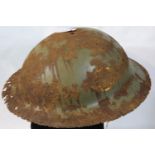 WWI Semi Relic British Brodie Helmet, may have been rimless? Remains of a letter O for the