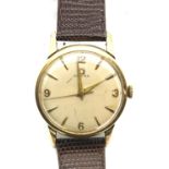 9ct gold Omega gents 17 jewel wristwatch with 1960 presentation inscription on an Omega leather