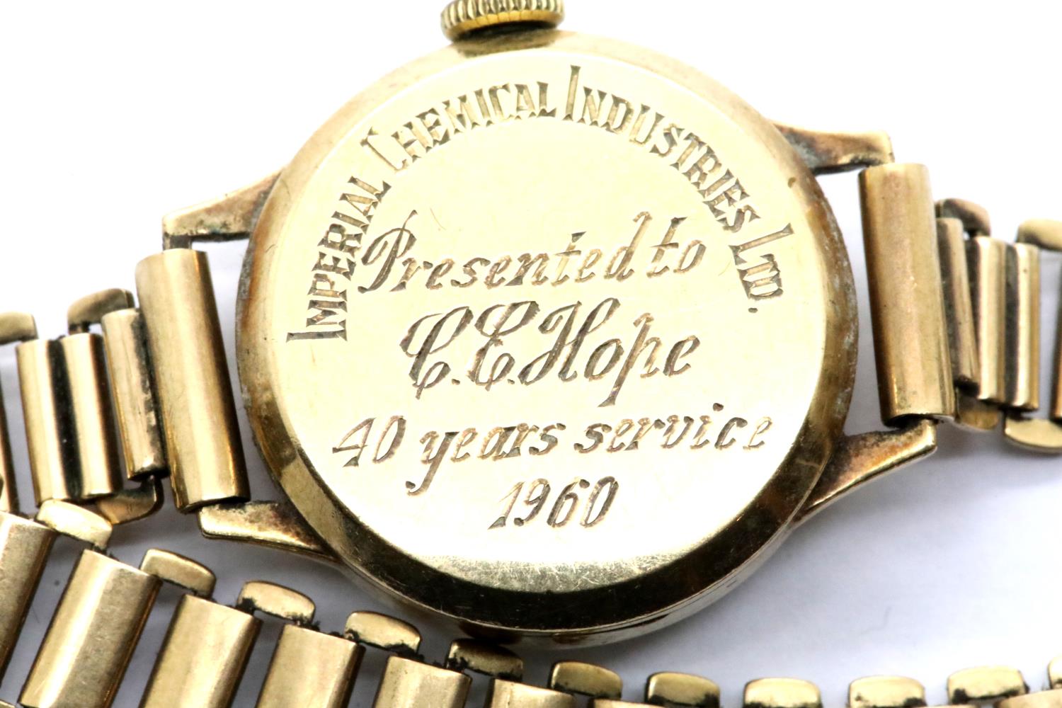 9ct gold cased Buren Grand Prix ladies wristwatch, presented as a 40 year service gift from ICI, - Image 2 of 2