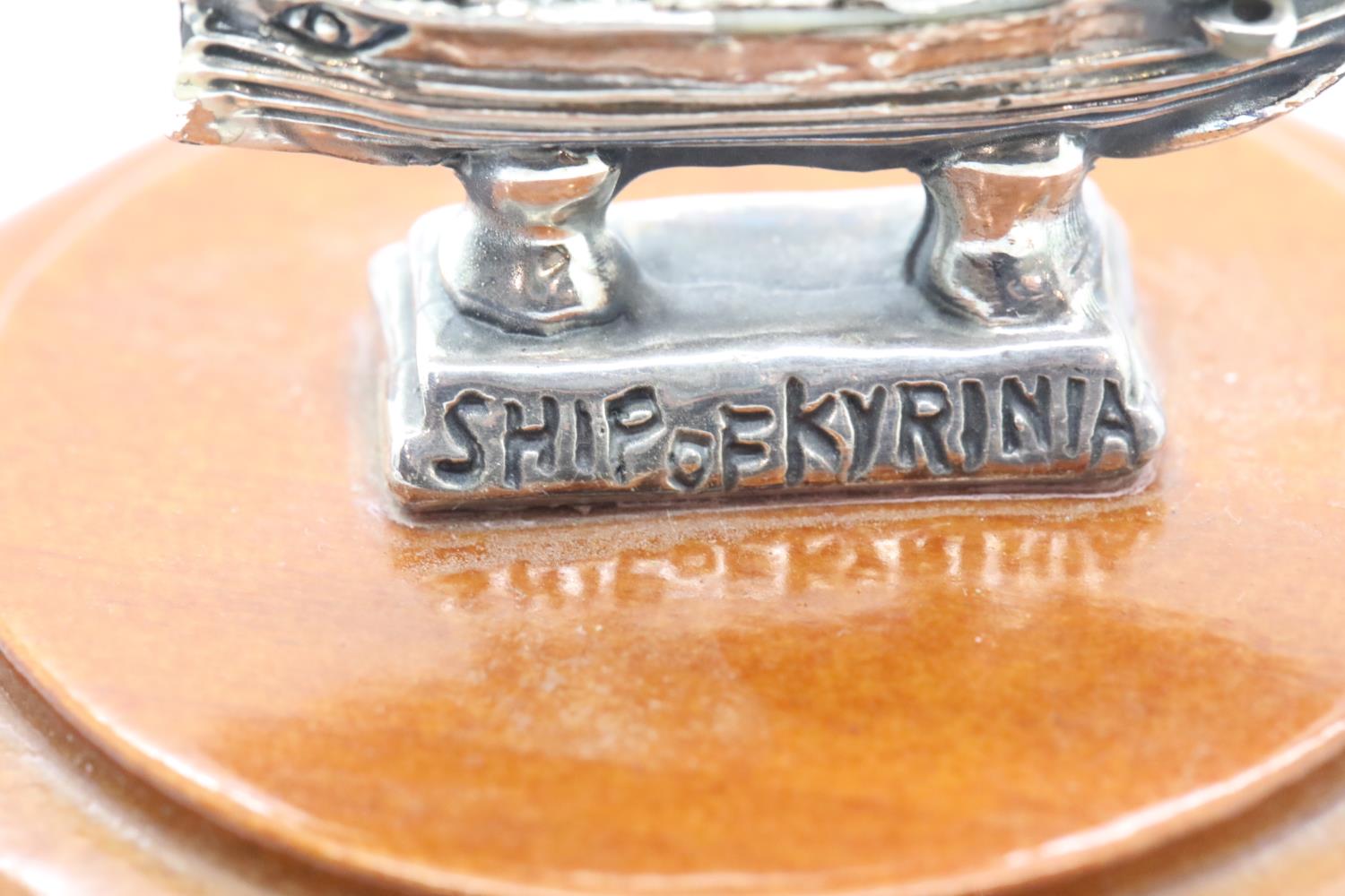 Sterling silver ship of Kyrenia, mounted on a turned plinth, H: 10 cm. P&P Group 1 (£14+VAT for - Image 2 of 2