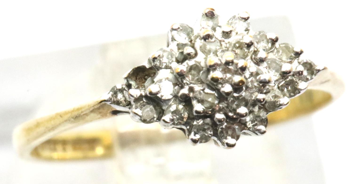 9ct gold diamond cluster ring with one stone missing, 1.4g. P&P group 1 (£14 for the first lot