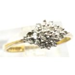 9ct gold diamond cluster ring with one stone missing, 1.4g. P&P group 1 (£14 for the first lot
