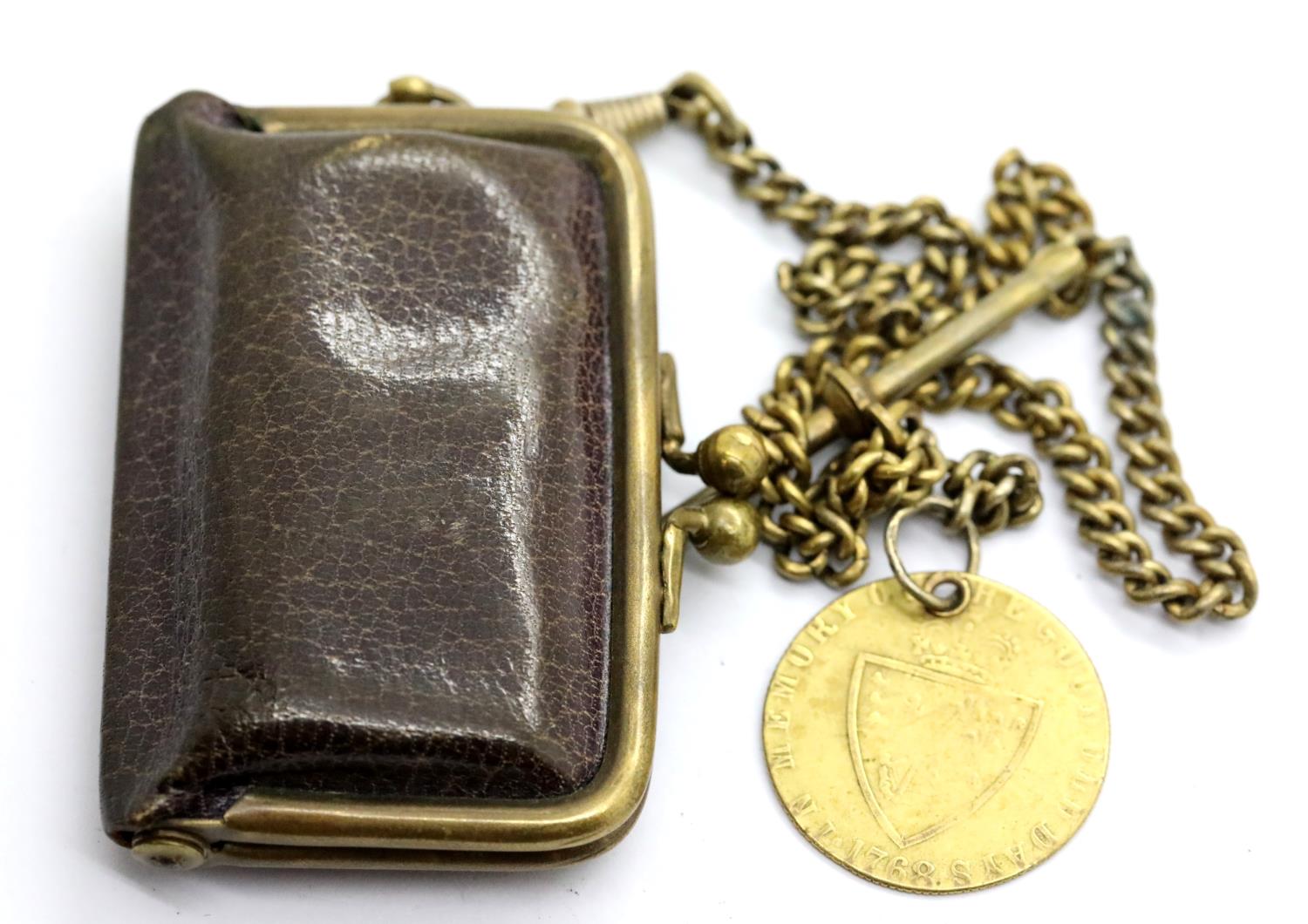 Victorian leather and brass sovereign and half sovereign sprung purse, with Albert chain and - Image 2 of 2