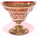 Victorian hallmarked silver and Cranberry basket, London assay 1865, 252g. Condition report: Few