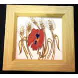 Moorcroft framed tile in the Harvest Poppy pattern, 13 x 14 cm. P&P Group 1 (£14+VAT for the first