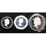 Three cased Piedfort coins, 1982 20p, 1992 10p and 1990 5p. P&P Group 1 (£14+VAT for the first lot