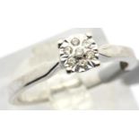 Ladies 9ct white gold diamond cluster ring, size K, 2.2g. P&P Group 1 (£14+VAT for the first lot and
