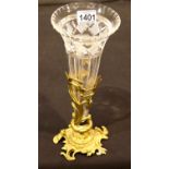 19th century French cut glass conical Escalier de Cristal vase raised in an ornate ormolu stand,