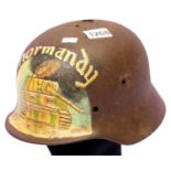 WWII German Normandy found M40 helmet with post war memorial painting. P&P Group 2 (£18+VAT for