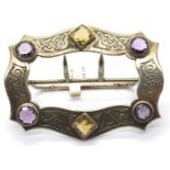 Victorian silver, amethyst and citrine buckle, Chester assay 1900, 8 x 6 cm, 43g. P&P Group 1 (£14+
