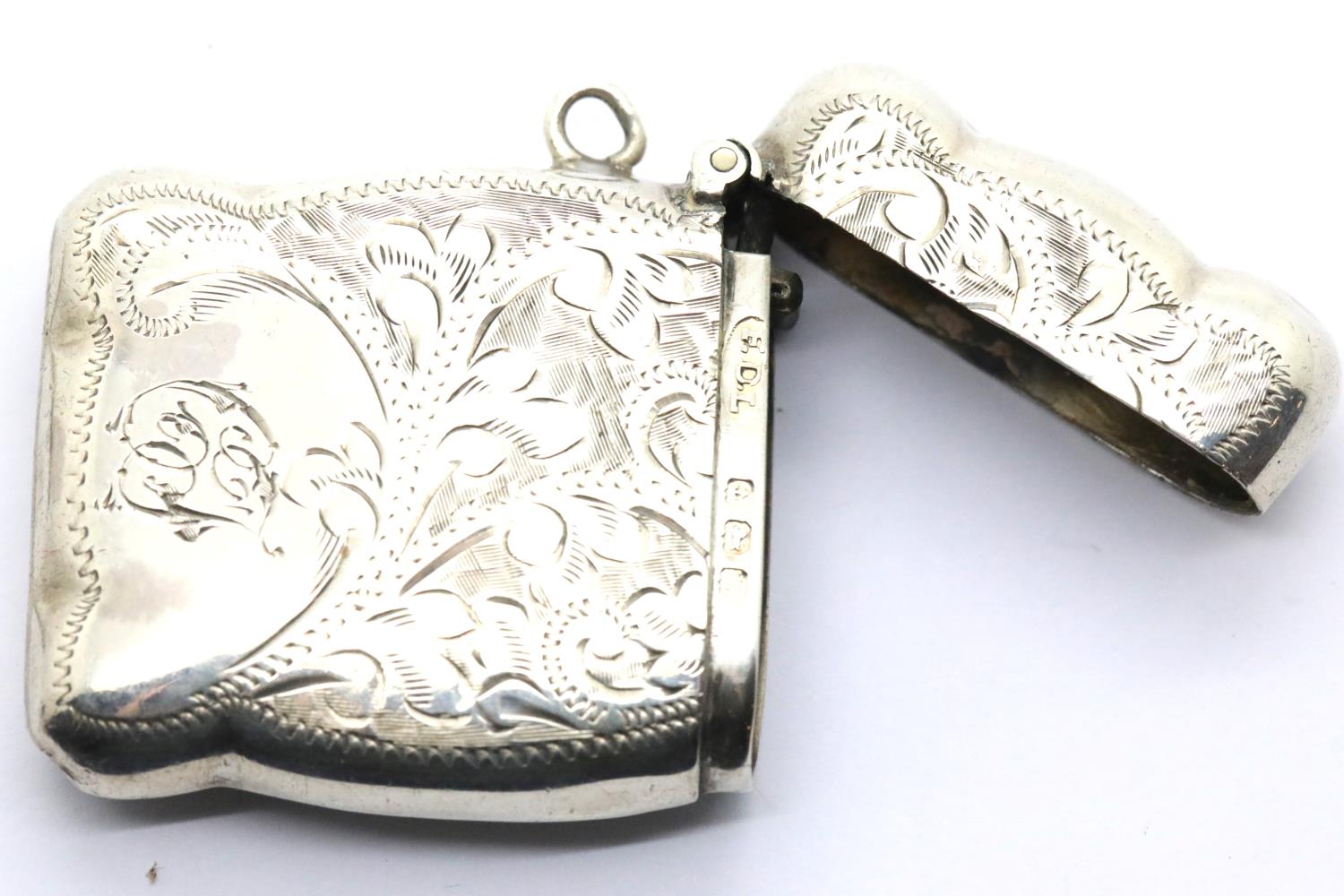 Victorian hallmarked silver vesta case, Birmingham assay 1869, L: 4.5 cm, 21g. P&P Group 1 (£14+ - Image 2 of 3