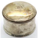 Presumed Continental silver circular box, marks indistinct. D: 5 cm, 54g. P&P Group 1 (£14+VAT for