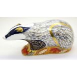Royal Crown Derby Woodland Badger, with silver stopper, L: 17 cm. P&P Group 1 (£14+VAT for the first