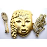 Three presumed 925 silver and gilt brooches; Face, Tennis, and Mother. Total weight 20.5g. P&P Group