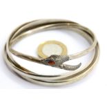 Hallmarked silver trilogy bangle, and a sterling silver stone set snake bangle, combined 43g. P&P