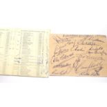 Blackburn Rovers FC 1951-52 squad signed autograph book page and a 1957-58 annotated fixture list.