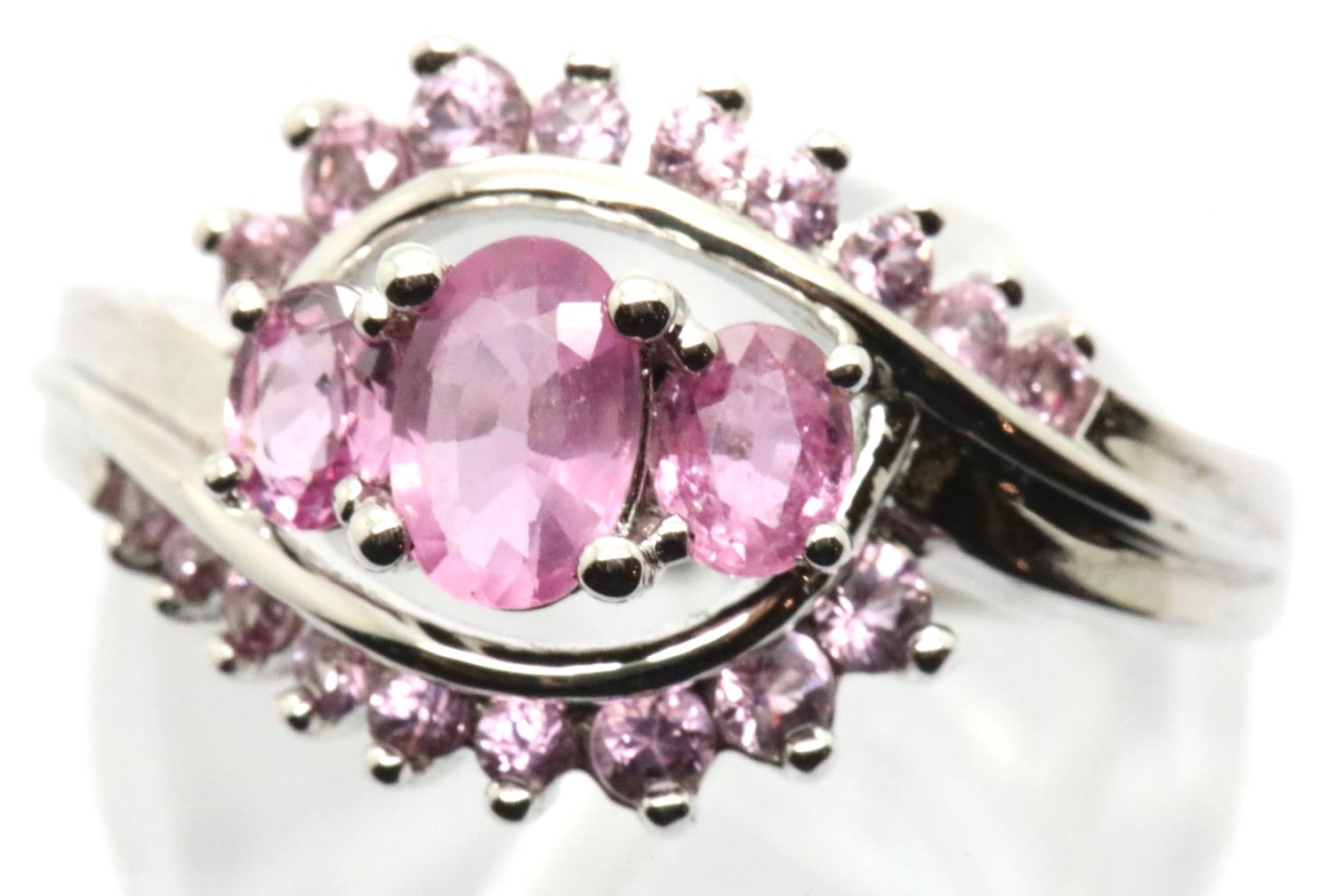 Sterling silver pink tourmaline ring. Size O, 4.0g. P&P Group 1 (£14+VAT for the first lot and £1+