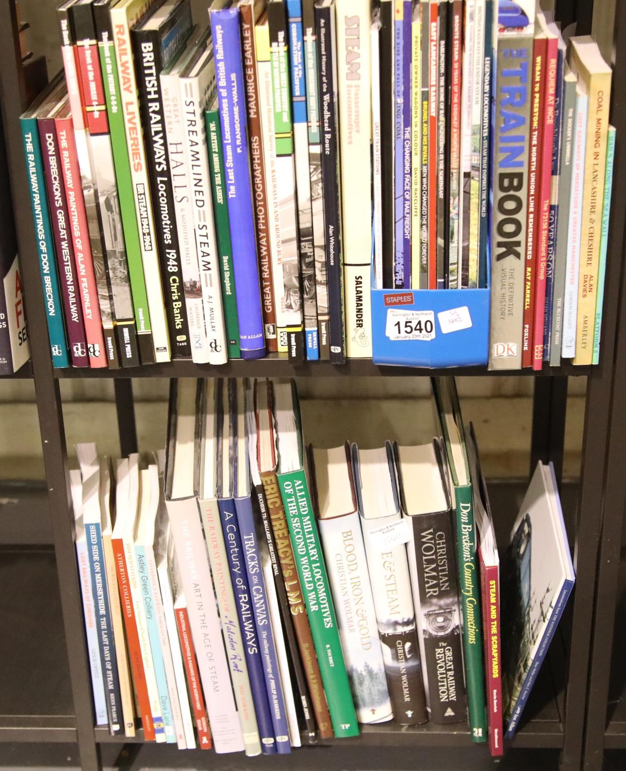 Two shelves of railway related mainly hardback books. P&P on this lot does not fall into our postage