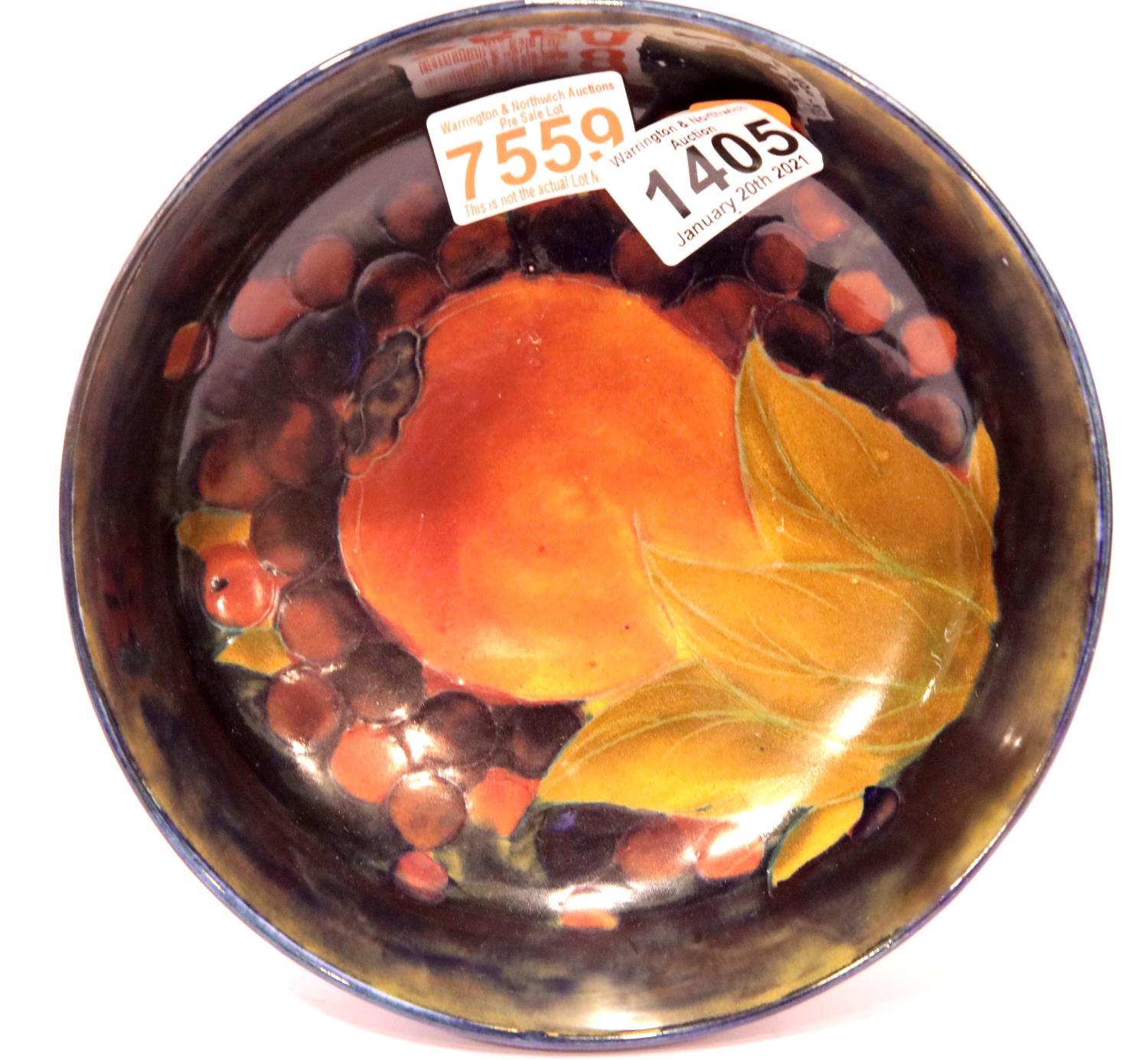 Large signed Moorcroft footed bowl, in the Blue Pomegranate pattern, D: 19 cm. P&P Group 3 (£25+ - Image 2 of 3