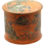Antique Japanese papier mache lidded pot with painted scenes, H: 8 cm. P&P Group 1 (£14+VAT for