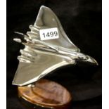 Chrome Avro Vulcan Bomber on elm base, H: 22 cm. P&P Group 3 (£25+VAT for the first lot and £5+VAT