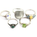 Five silver assorted rings, four stone set, various sizes. P&P Group 1 (£14+VAT for the first lot
