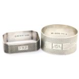 Two Art Deco hallmarked silver napkin rings, combined 47g. P&P Group 1 (£14+VAT for the first lot