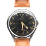 Omega Seamaster 33 mm gents watch in stainless steel, black dial and gold markers on a leather