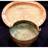 Arts and Crafts type unmarked copper tray and bowl. P&P group 2 (£18+VAT for the first lot and £3+
