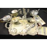 Quantity of silver plate including a WMF teapot, twin handled tray and Walker & Hall boxed