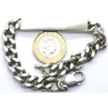 Gents 925 silver ID curb bracelet, L: 21 cm, 39.6g, clasp fully functional. P&P Group 1 (£14+VAT for