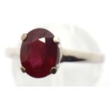 Sterling silver ruby solitaire ring. Size P, 2.8g. P&P Group 1 (£14+VAT for the first lot and £1+VAT