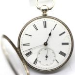 White metal cased open faced pocket watch with key wind bar movement. P&P Group 1 (£14+VAT for the