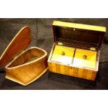 Contemporary two compartment mixed woods tea caddy and a handmade covered pipe box. P&P group 2 (£