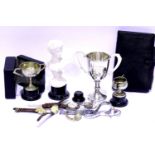 Mixed silver plated trophies, vintage wristwatches and other collectables. P&P Group 2 (£18+VAT