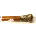 Victorian malacca walking cane with a repousse decorated white metal pommel, L: 87 cm. P&P Group