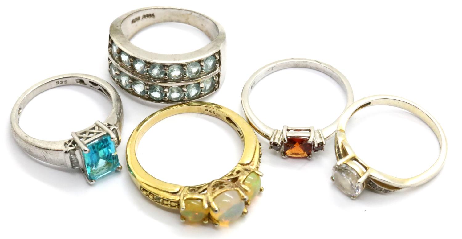 Five 925 silver stone set assorted rings. P&P Group 1 (£14+VAT for the first lot and £1+VAT for