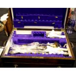 Antique oak cutlery chest with lifting lid and single drawer with part silver plated cutlery.