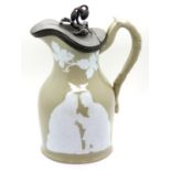 Victorian glazed ironstone water jug with pewter cover and post 1837 Royal coat of arms back