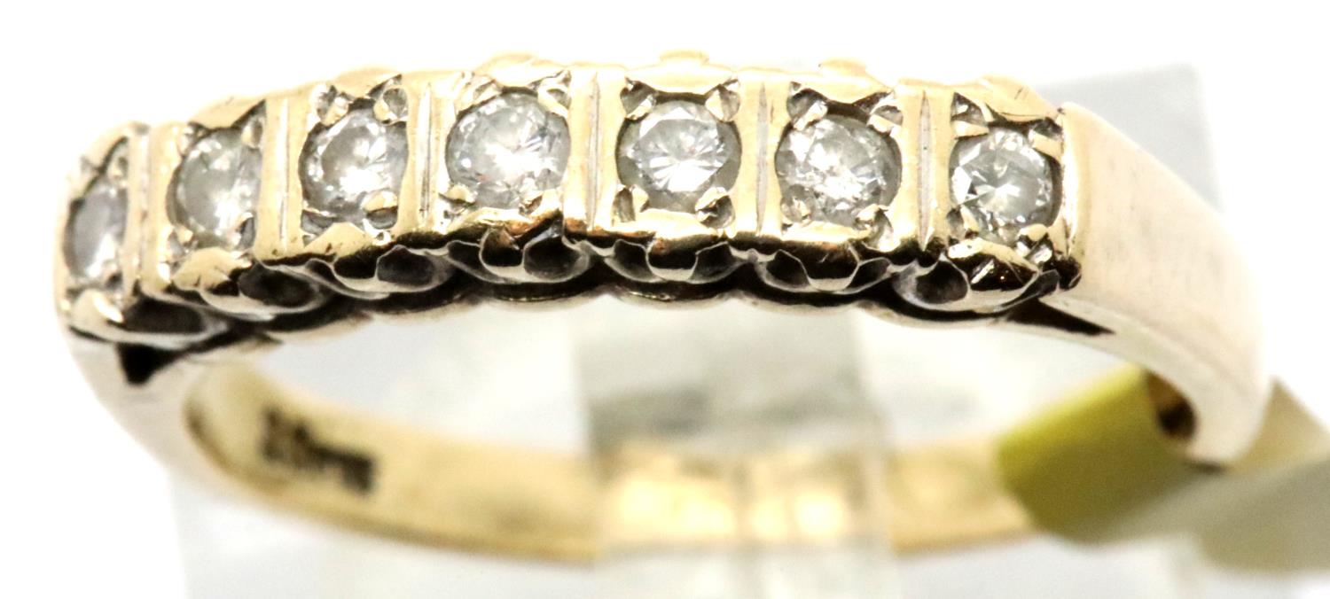 Ladies fancy set 9ct gold diamond half eternity ring, size M, 2.5g. P&P Group 1 (£14+VAT for the