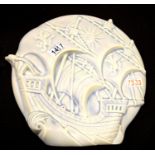 Large unusual Burleigh Ware wall plaque depicting a sailing ship, D: 43 cm. Not available for in-