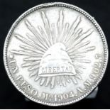 1904 silver Mexican peso. P&P Group 1 (£14+VAT for the first lot and £1+VAT for subsequent lots)