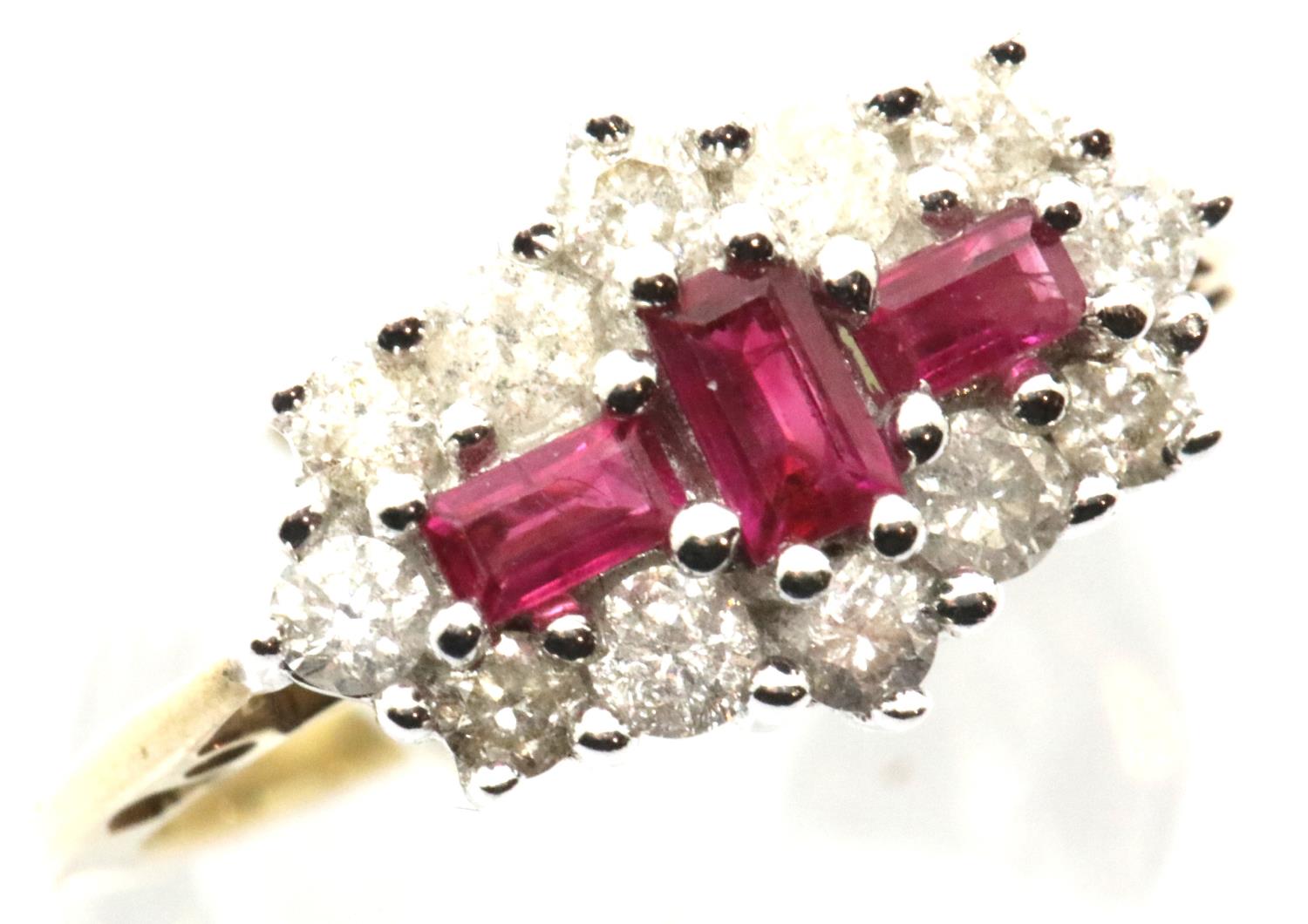 Ladies 9ct gold new old stock ruby and diamond ring, size N, 4.3g. P&P Group 1 (£14+VAT for the