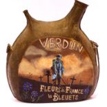 WWI French water bottle with post war painted memorial. P&P Group 2 (£18+VAT for the first lot
